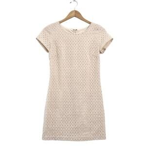 Club Monaco Ivory Short Sleeve Embroidered Overlay Shift Dress 4